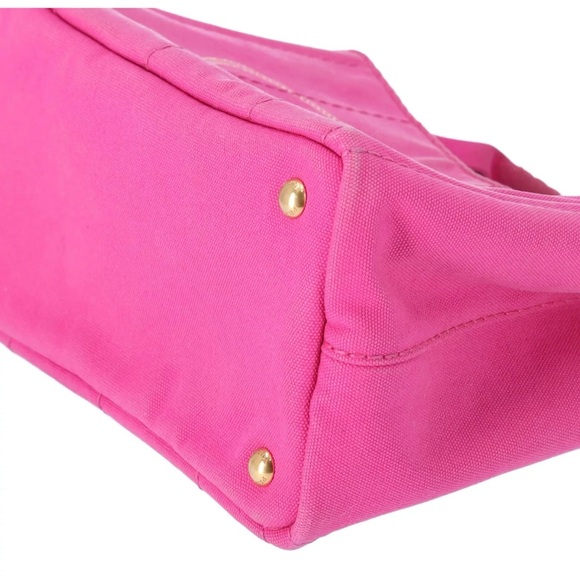 PRADA Canapa Small Canvas Tote Bag Pink Logo - Picture 3 of 10